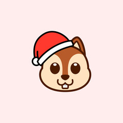Squirrel Wearing Santa Hat Illustration