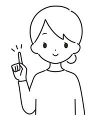 モノクロ｜指差しをする私服の女性｜上半身