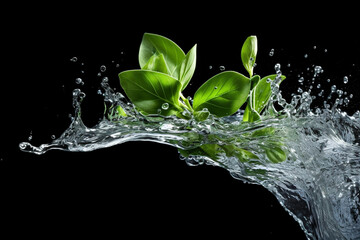Water splash with leaf growing