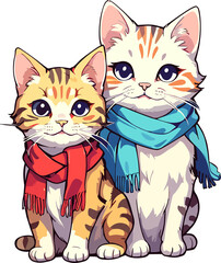 Cats wear Colorful Scarf Cartoon