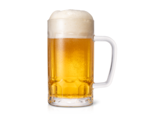 ジョッキグラスに注がれたビール（影あり）