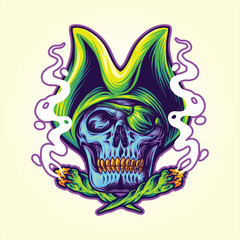 Pirate skull paradise joint weed smoke vector illustrations for your work logo, merchandise t-shirt, stickers and label designs, poster, greeting cards advertising business company or brands