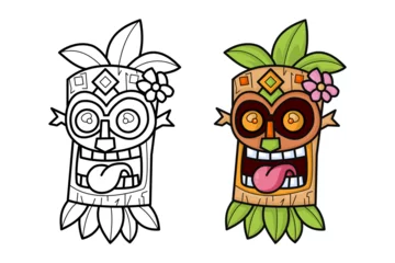Fotobehang Learn to color tiki statues, coloring books, coloring pages. © Elis