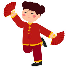 Happy Girl Holding A Fan Illustration