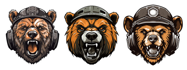 set of bear head mascots