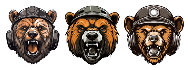 set of bear head mascots