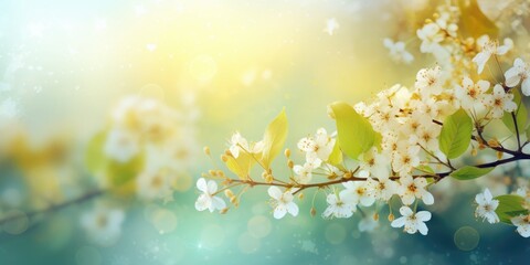 Beautiful floral spring abstract background. nature summer background Blooming branches with flowers. Bright spring easter background - obrazy, fototapety, plakaty