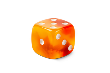 Vibrant Orange Transparent Dice with White Dots | Isolated on Transparent & White Background | PNG File with Transparency