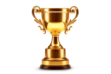 Elegant Golden Trophy with Ornate Handles | Isolated on Transparent & White Background | PNG File with Transparency