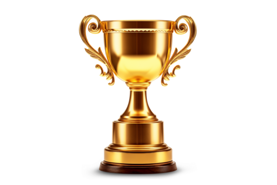 Elegant Golden Trophy with Ornate Handles | Isolated on Transparent & White Background | PNG File with Transparency