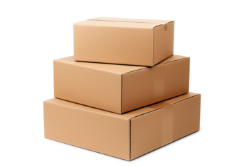 Stack of Three Plain brown Cardboard Boxes | Isolated on Transparent & White Background | PNG File with Transparency