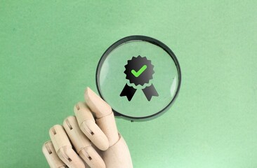 magnifying glass and with icons Quality Assurance, Assurance, Standards, ISO certification and...