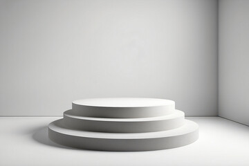 Empty podium on an abstract gray textured background or in a white studio
