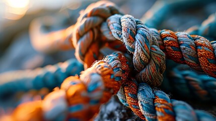 A close-up of a blue and orange rope