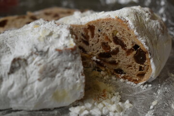 Homemade stollen cut in half