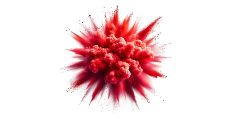Red color powder explosion on white background, generative ai