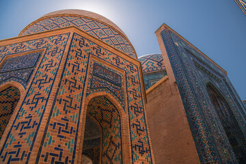 Mausoleums and domes of the historical cemetery of Shahi Zinda, Uzbekistan.