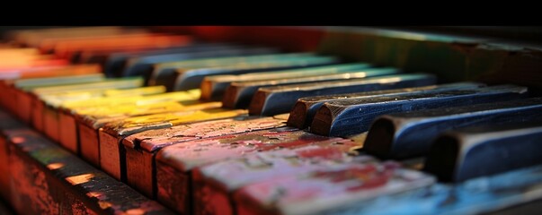 Colorful Piano Keys with Rainbow Effect - obrazy, fototapety, plakaty