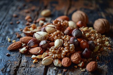 Nuts and Seeds on a Wooden Table