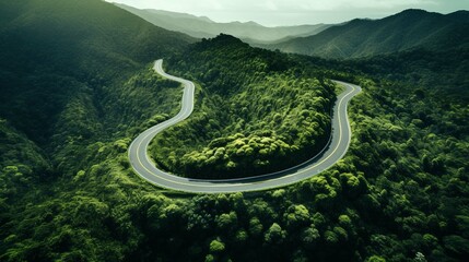 
Beautiful green mountain road curve landscape of a drone capture
