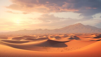 A windswept desert with golden sand dunes stretching endlessly