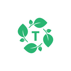 letter t organic leaf botanical product modern logo design graphic vector