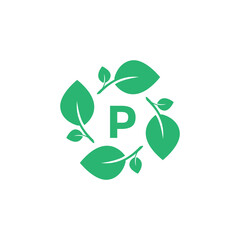 letter p organic leaf botanical product modern logo design graphic vector