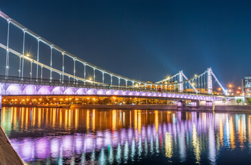 Krymsky Bridge or Crimean Bridge in Moscow at summer night