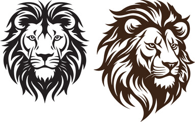 Set of lions black silhouette on white background 