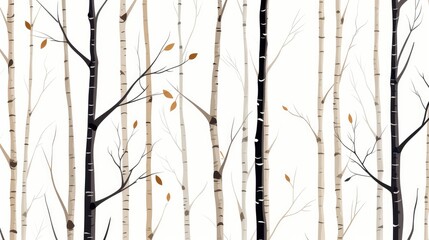 Simple and elegant birch tree patterns on a white background.