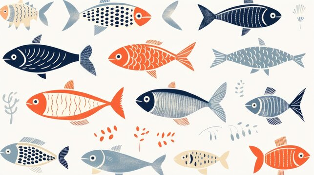 Simple and elegant fish motifs in a flat design.