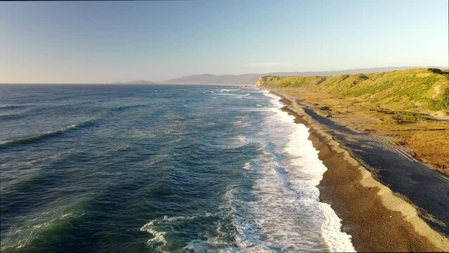 Forward Dolly Nature Beach Chilo&eacute; Island Chonchi Chile Sun Down Stone Rock Wave Green Hill