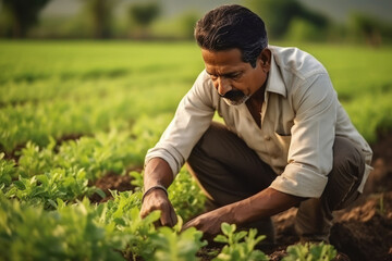 Indian farmer working at farm - Powered by Adobe