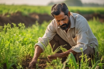 Indian farmer working at farm