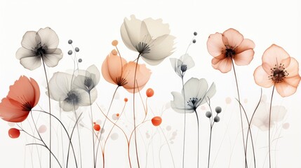 Chic and minimalist Nordic flowers on a white background.