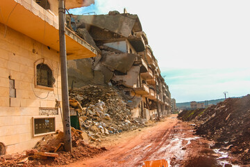 Fototapeta premium The aftermath of the war in Aleppo Syria. The Syrian Civil War is an ongoing multi-sided armed conflict