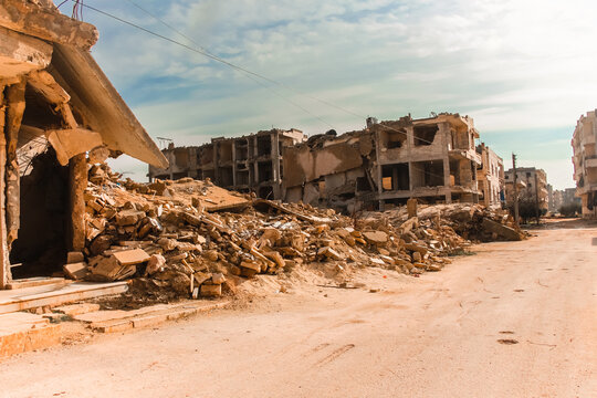 The aftermath of the war in Aleppo Syria. The Syrian Civil War is an ongoing multi-sided armed conflict