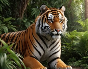 Obraz premium Great tiger in the nature habitat. beautiful animal and his portrait