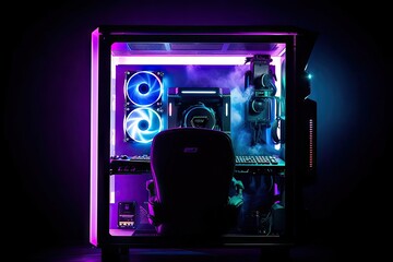 Gaming computer RGB neon lights mystic haze