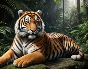 Great tiger in the nature habitat. beautiful animal and his portrait