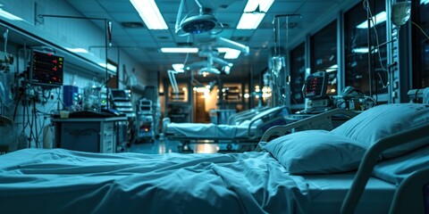 recovery ICU intensive care unit room ward with life support at hospital medical care emergency, biometrics - obrazy, fototapety, plakaty