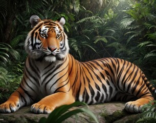 Obraz premium Great tiger in the nature habitat. beautiful animal and his portrait