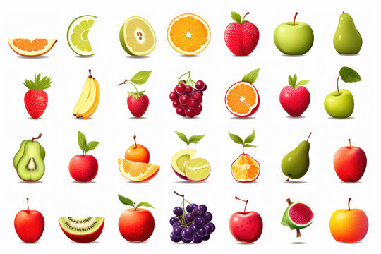 All fruits on white background