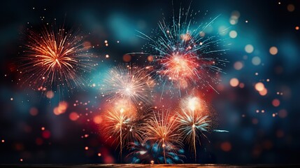 Happy New Year background. Beautiful creative holiday background with fireworks and Sparkling