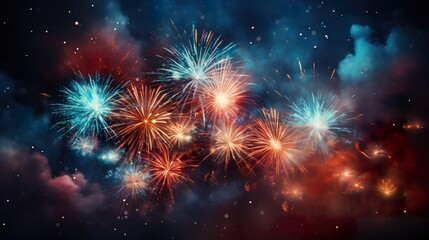 Fototapeta premium Happy New Year background. Beautiful creative holiday background with fireworks and Sparkling