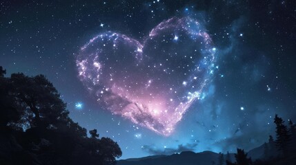 A heart-shaped constellation in the night sky, cosmic love.