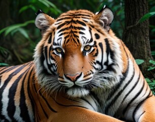 Fototapeta premium Great tiger in the nature habitat. beautiful animal and his portrait