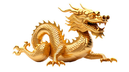 Fototapeta premium Golden Dragon at Chinese New Year Festival, isolated on transparent background, PNG, 300 DPI 