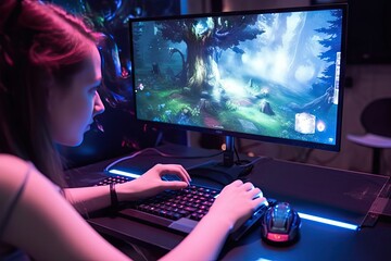 wroclaw poland september 04th 2018 woman playing ori blind forest game dell laptop ori blind forest...