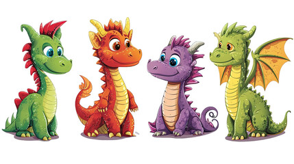 Fototapeta premium Set of Dragons Cartoon